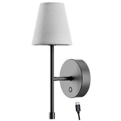 Globe LED Wall Sconce Wireless Light 2 Pack, Black Finish, 250 Lumens, 2700K, 3 Step Dimmer, USB-C Charging - Ideal for Apartments & Dorm Rooms