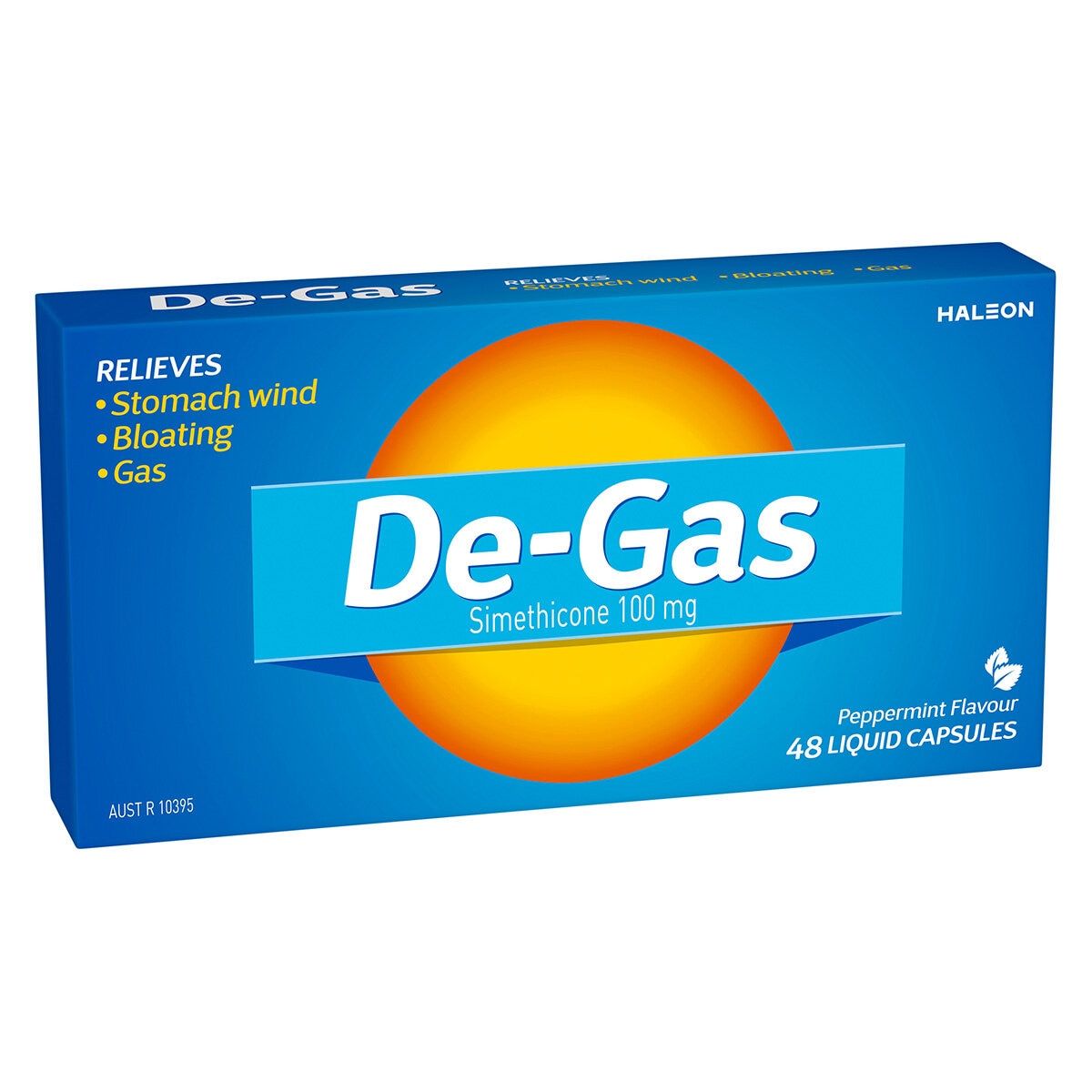 De-Gas 48 Liquid Capsules for Stomach Wind, Bloating, Gas - Simethicone 100mg