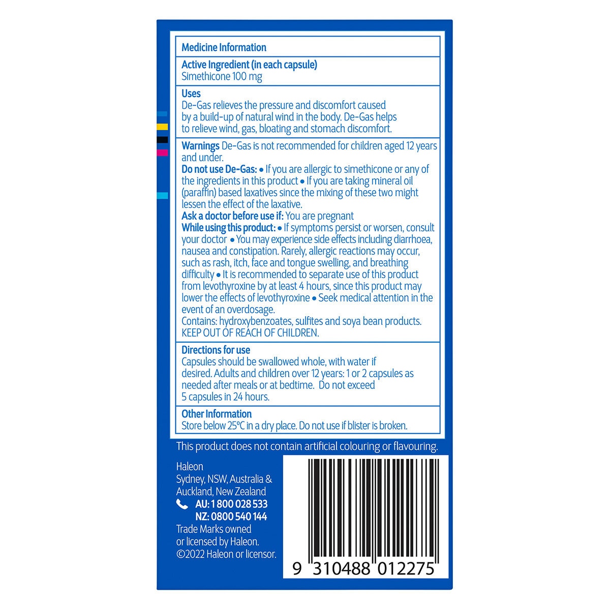 De-Gas 48 Liquid Capsules for Stomach Wind, Bloating, Gas - Simethicone 100mg