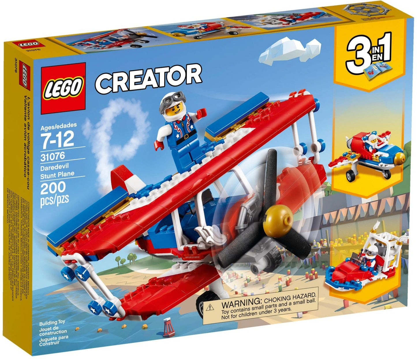 LEGO 31076 Daredevil Stunt Plane: 3-in-1 Biplane, Rocket Car & Boat