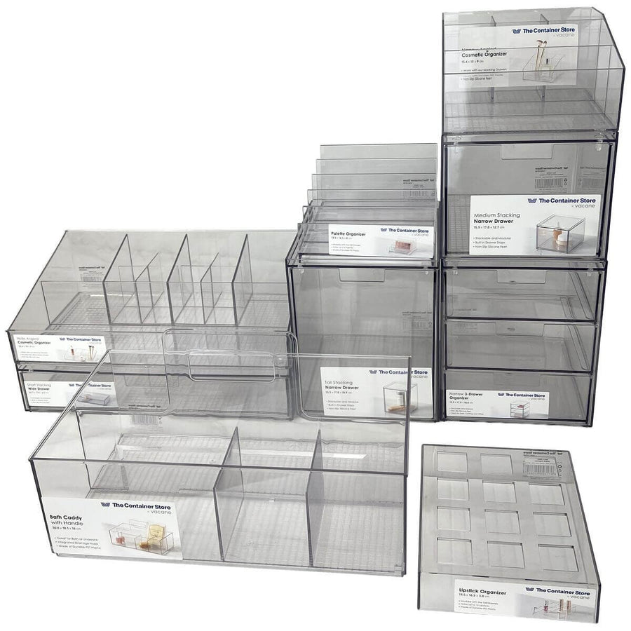 The Container Store 9 Piece Bath/Cosmetic Pack 1 - Clear PET, Drawer and Countertop - VTCS-BATHCOSM-P1
