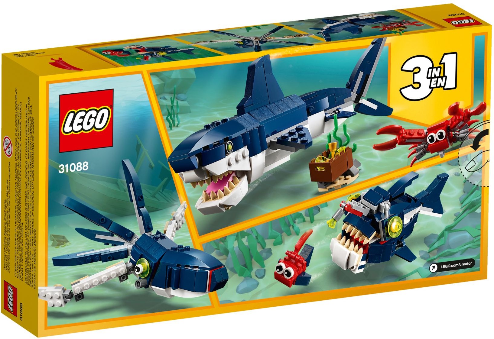 LEGO 31088 Deep Sea Creatures 3-in-1 Shark, Squid, Anglerfish Building Set - SuperSaverAU - view 5