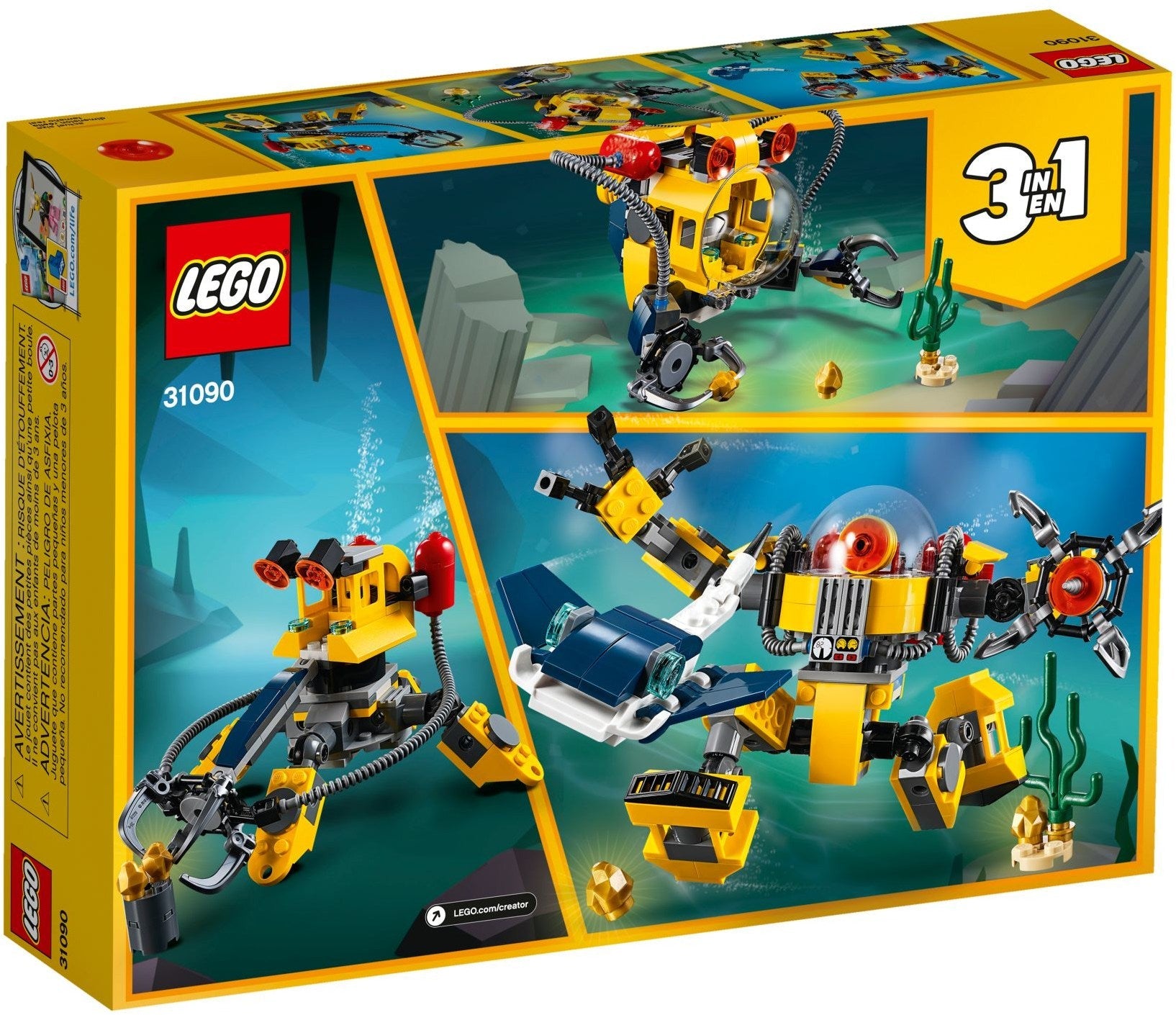 LEGO Creator 3in1 31090 Yellow Underwater Robot Submarine - Retired - SuperSaverAU - view 5