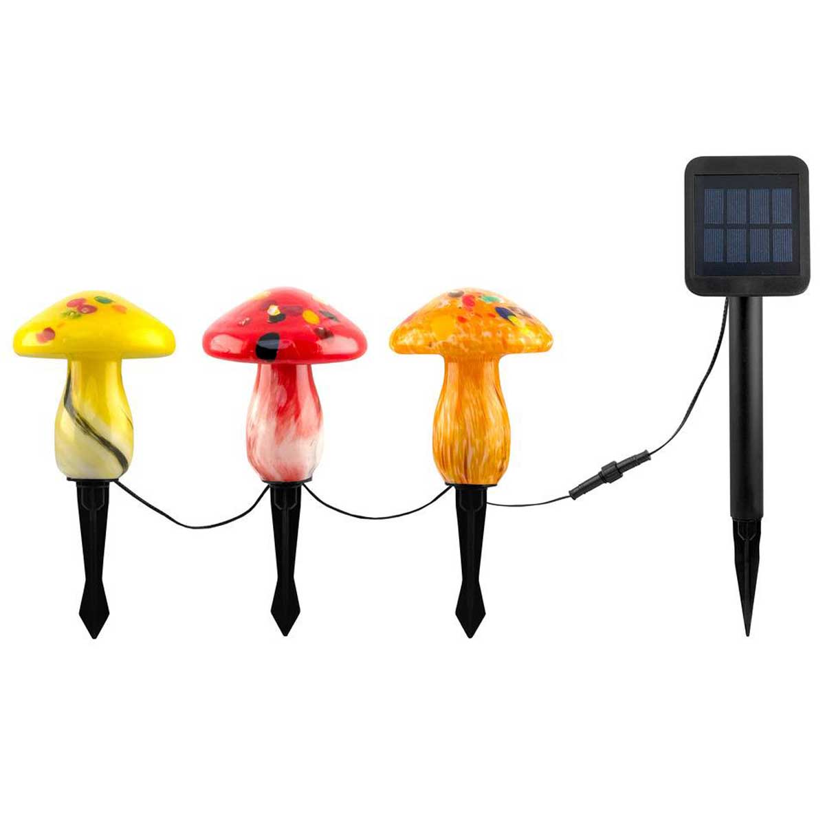 Infinity X1 Solar Landscape Light Glass Mushroom 3 Pack - Hand Blown Artisan Glass, Solar Rechargeable, 5 Lumen Output