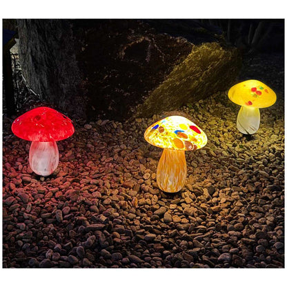 Infinity X1 Solar Landscape Light Glass Mushroom 3 Pack - Hand Blown Artisan Glass, Solar Rechargeable, 5 Lumen Output