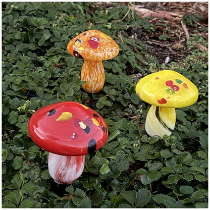 Infinity X1 Solar Landscape Light Glass Mushroom 3 Pack - Hand Blown Artisan Glass, Solar Rechargeable, 5 Lumen Output