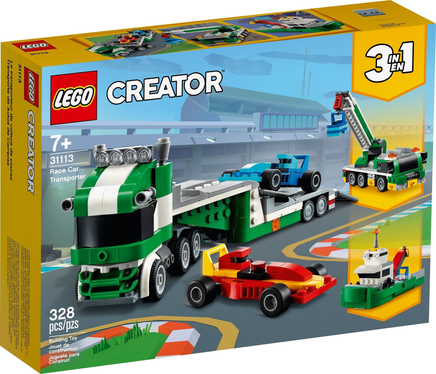 LEGO 31113 Race Car Transporter: Truck, Crane & Tugboat 3in1