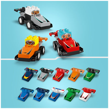 LEGO DUPLO Town F1 Team Race Cars And Drivers Building Toy for Family Fun 10445