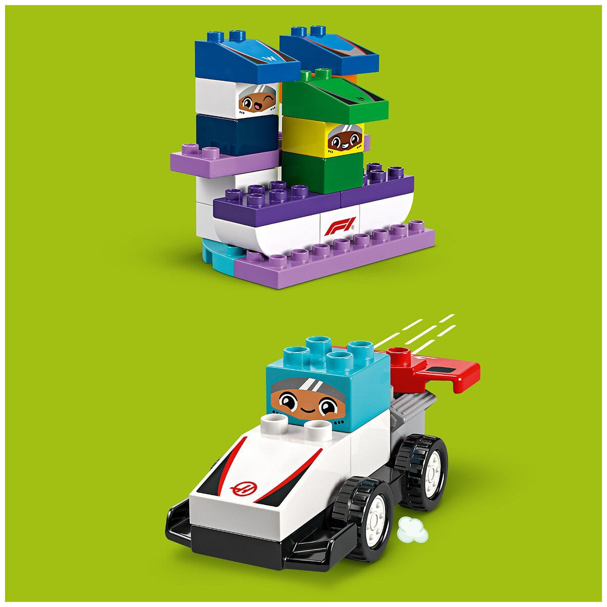 LEGO DUPLO Town F1 Team Race Cars And Drivers Building Toy for Family Fun 10445