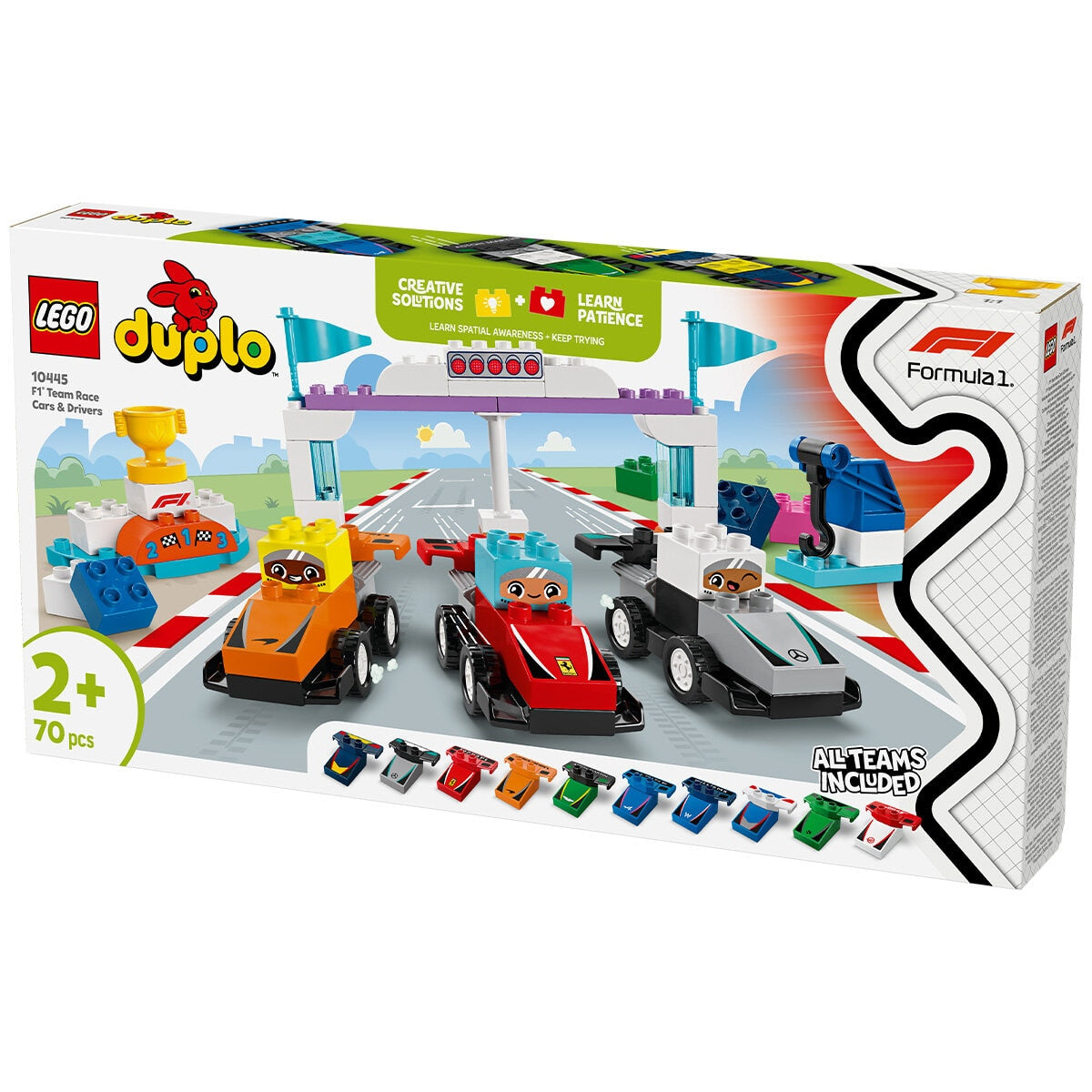 LEGO DUPLO Town F1 Team Race Cars And Drivers Building Toy for Family Fun 10445