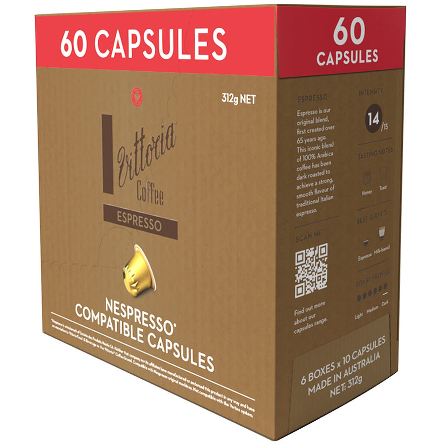 Vittoria Espresso Nespresso Compatible Coffee Capsules 60 Pack 312g