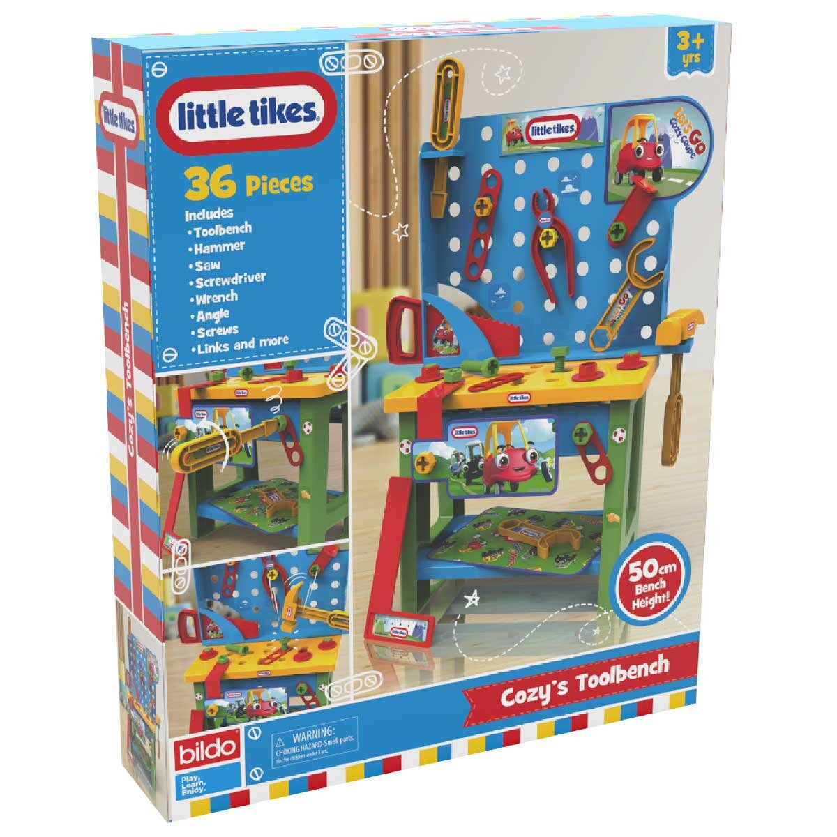Bildo Little Tikes Cozy's Toolbench 36 Piece Set with Toolbench, Hammer, Saw, Screwdriver, Wrench, Angle, Screws, 50 cm Bench Height