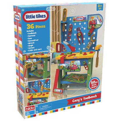 Bildo Little Tikes Cozy's Toolbench 36 Piece Set with Toolbench, Hammer, Saw, Screwdriver, Wrench, Angle, Screws, 50 cm Bench Height
