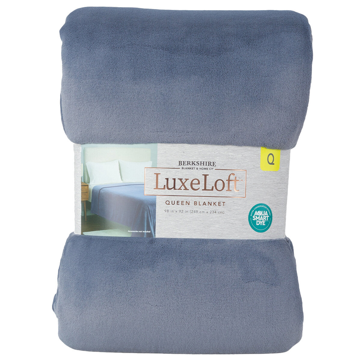 Berkshire Luxe Loft Blanket Queen Blue - Recycled Polyester Fibres, AquaSmart Dye, Matte Appearance