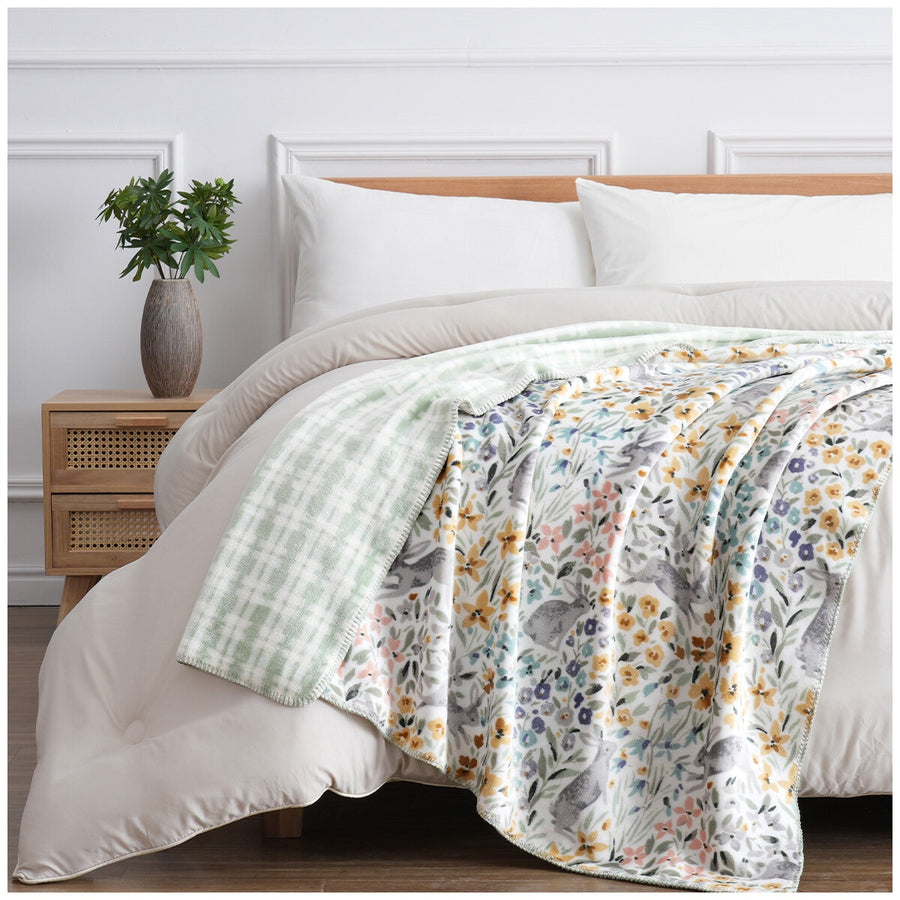 Fraiche Maison Velvet Plush Throw 127 x 152cm Cottage Bunny - Super Soft, Reversible - SuperSaverAU - view 1