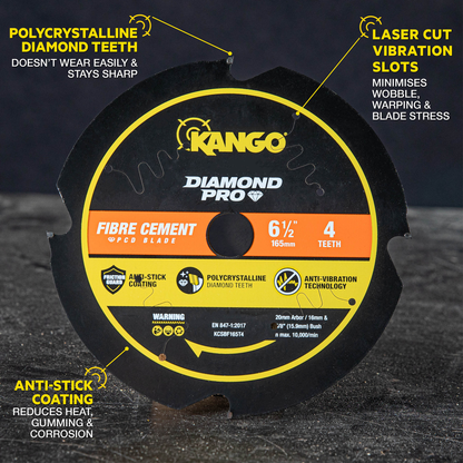Kango 165mm Diamond Pro PCD Fibre Cement Circular Saw Blade - Durable Cutting