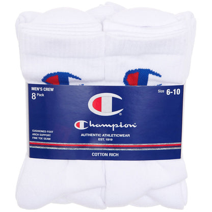 Champion Men's Crew Socks 8pk White