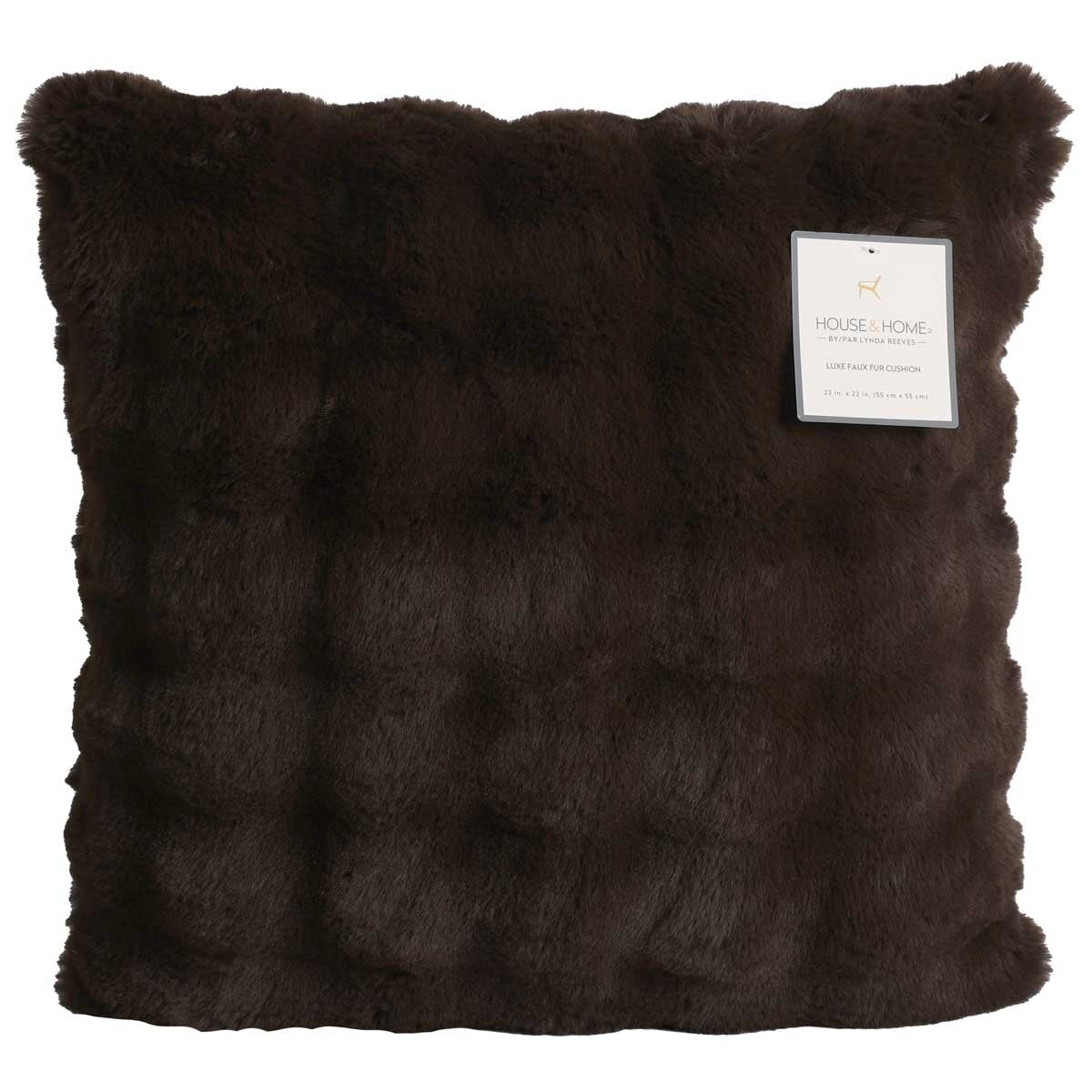 House & Home Luxe Faux Fur Cushion 55 x 55cm Dark Brown