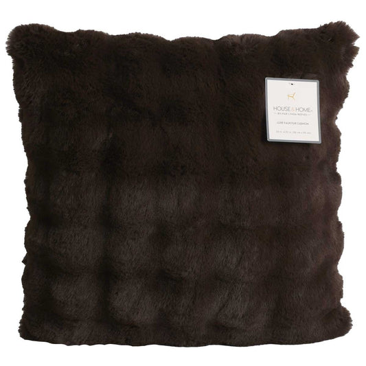 House & Home Luxe Faux Fur Cushion 55 x 55cm Dark Brown