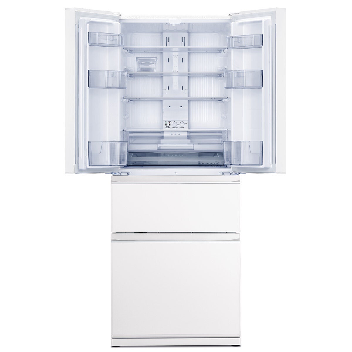 Mitsubishi Electric 442L French Door Fridge - Glacier White Glass, VitaLED Drawer - MR-LX442EX-GWH-A