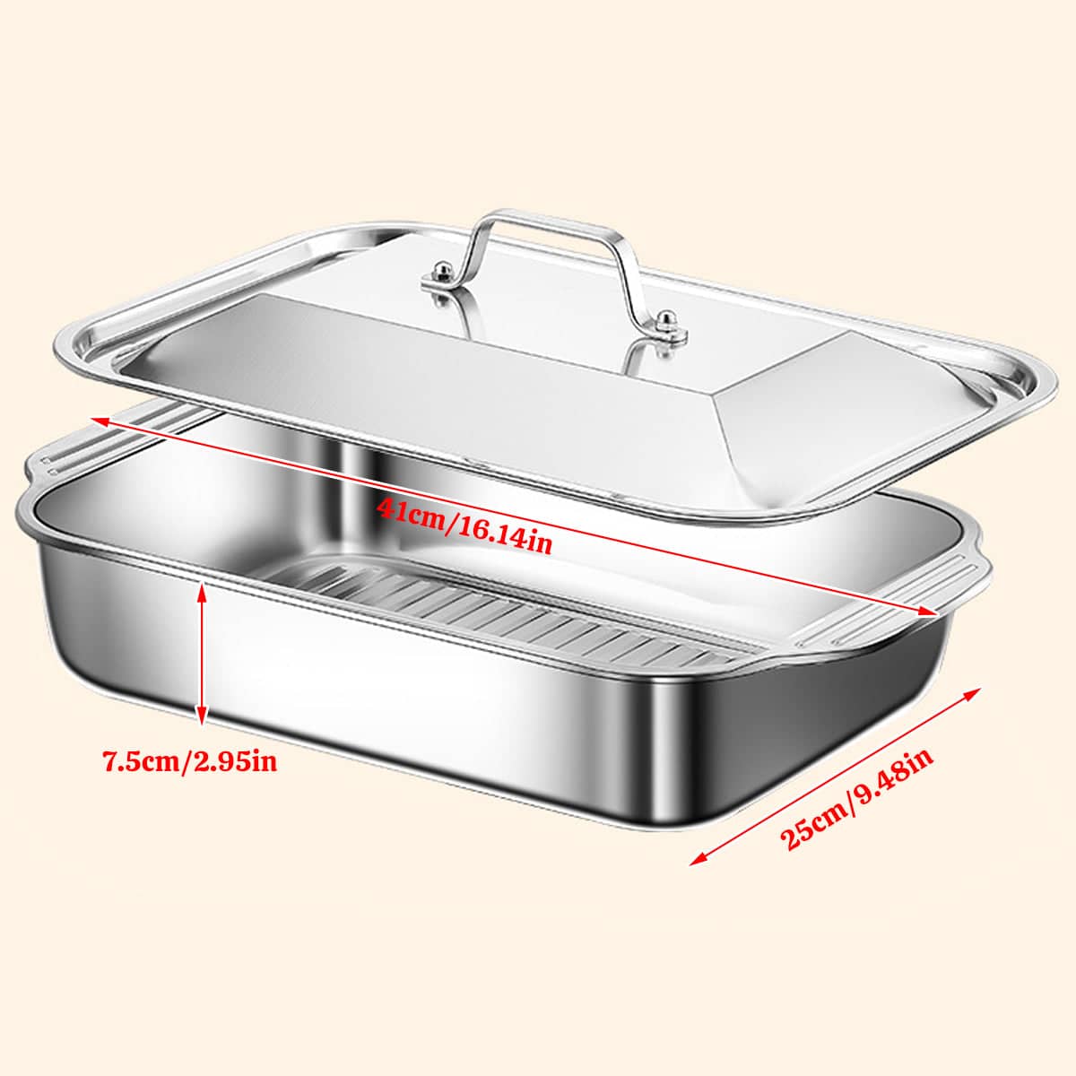 316 Stainless Steel Fish Grilling Tray with Lid, 41 x 25 x 7.5 cm - view 3
