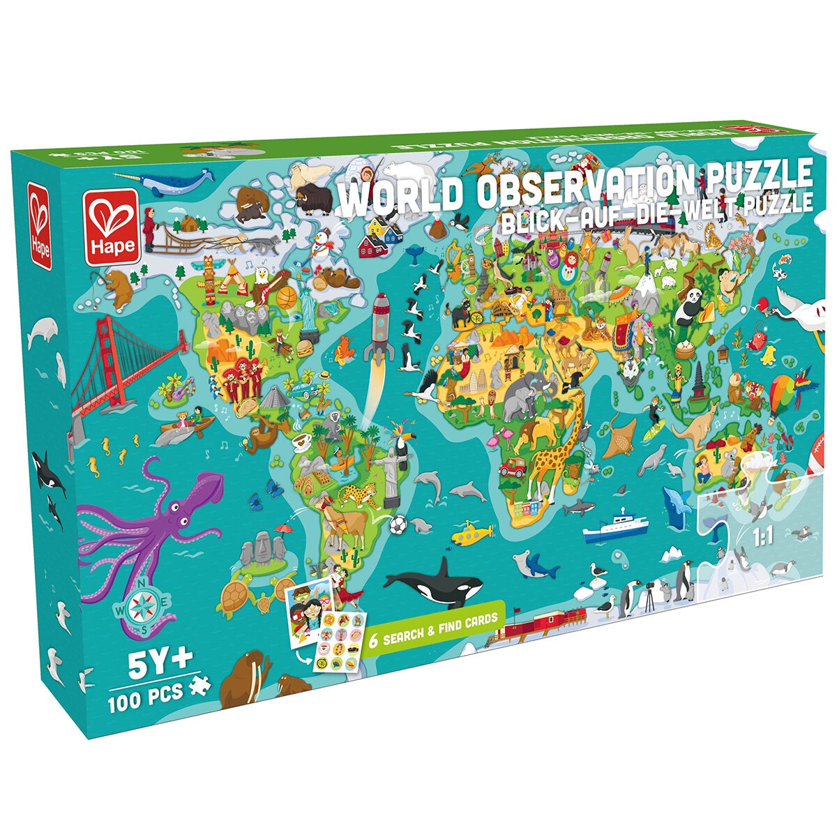 Hape World Observation Puzzle - 100 Pieces, Wooden Puzzle for Kids, Educational Toy