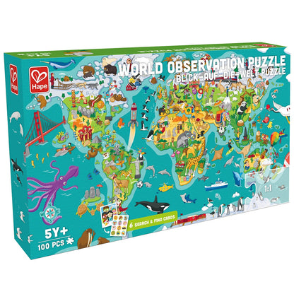 Hape World Observation Puzzle - 100 Pieces, Wooden Puzzle for Kids, Educational Toy