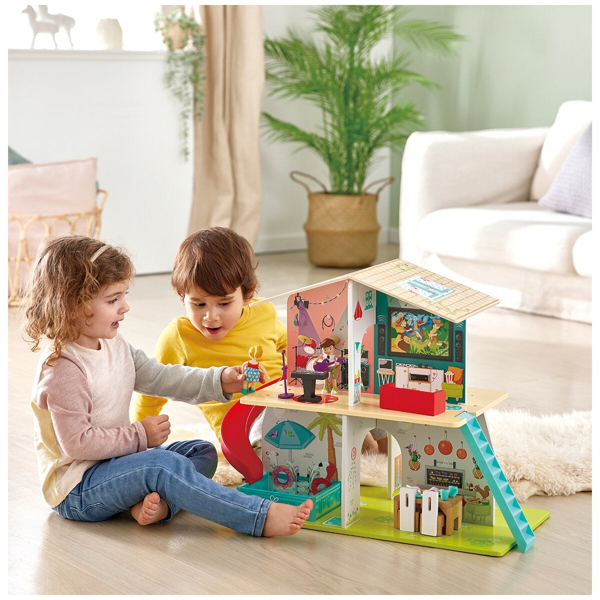 Hape Rock & Slide House Sound Effects Playset with Climbing Wall & Musical Features - SuperSaverAU - view 1