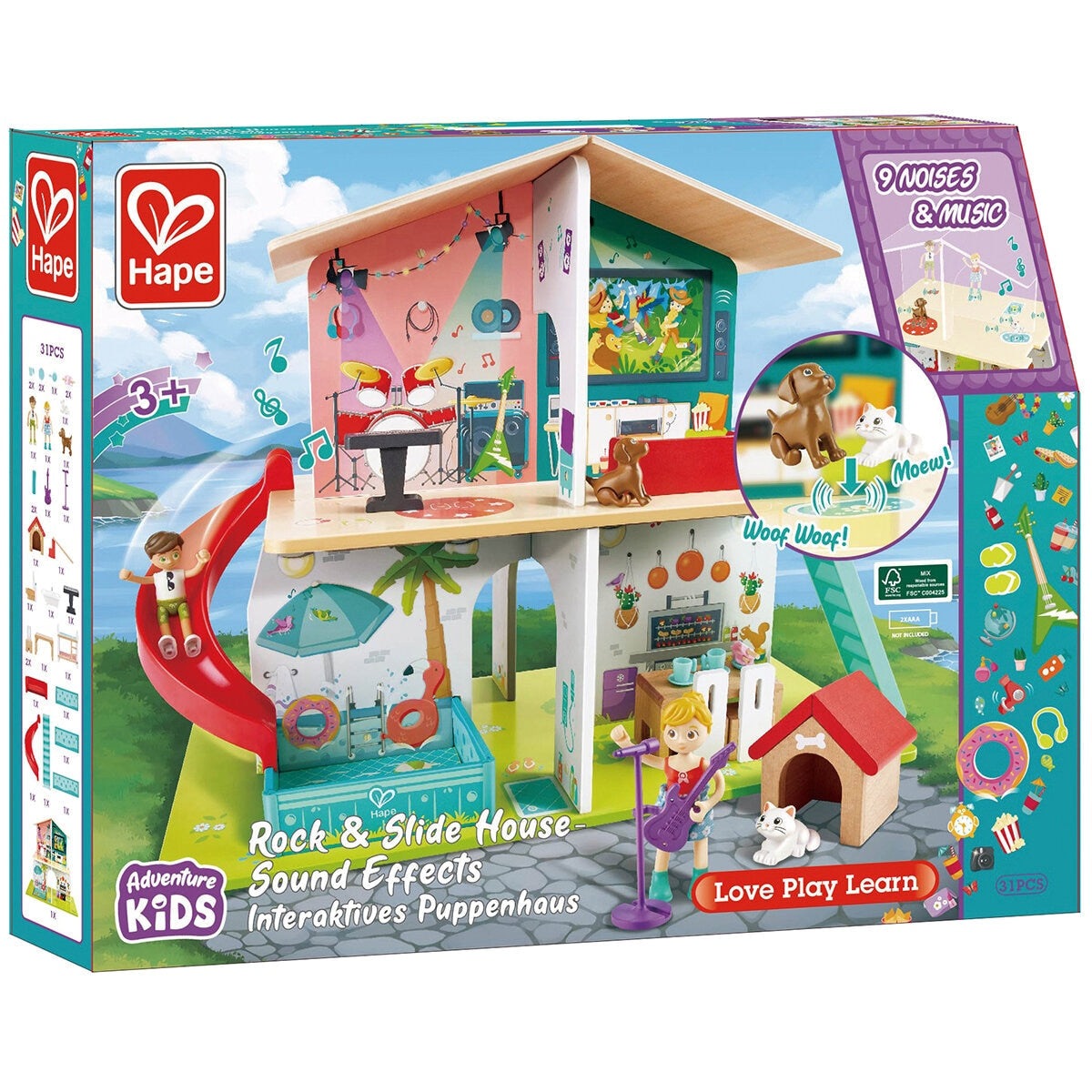 Hape Rock & Slide House Sound Effects Playset with Climbing Wall & Musical Features