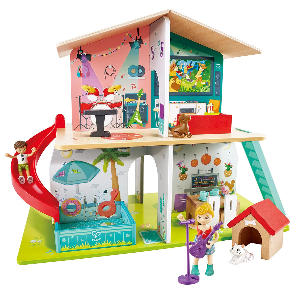 Hape Rock & Slide House Sound Effects Playset with Climbing Wall & Musical Features
