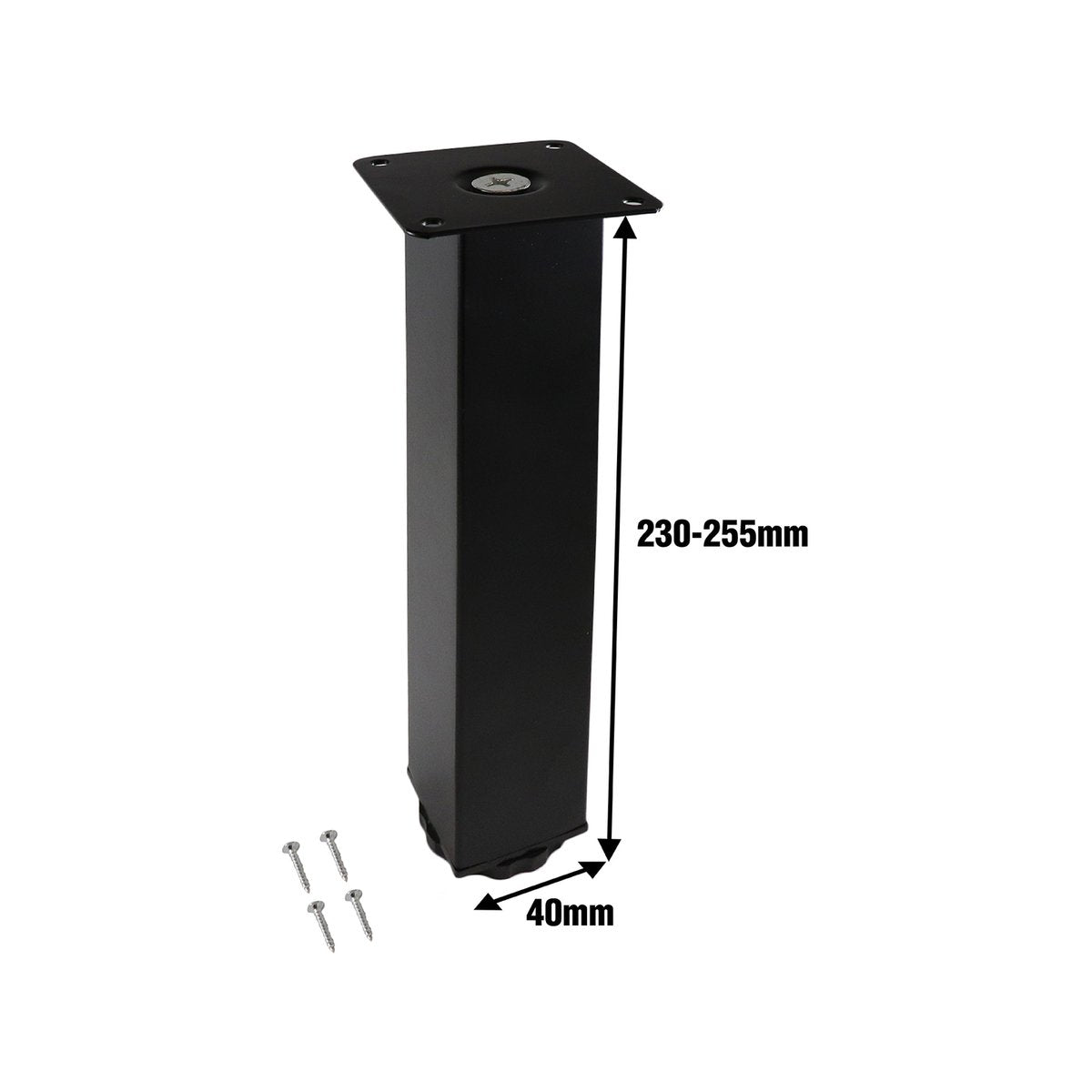 Adoored Table Leg - 40 x 40 x 230mm - Steel - Adjustable Black - SuperSaverAU - view 3