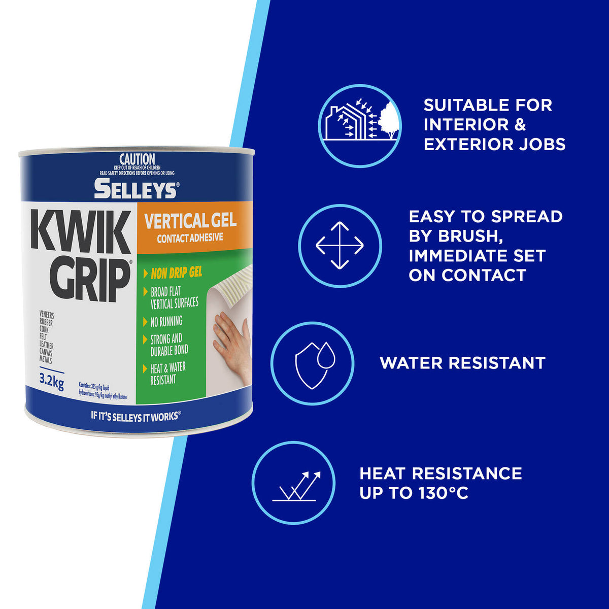 Selleys 3.2kg Kwik Grip Gel Vertical Contact Adhesive - Solvent-Based, Non-Run