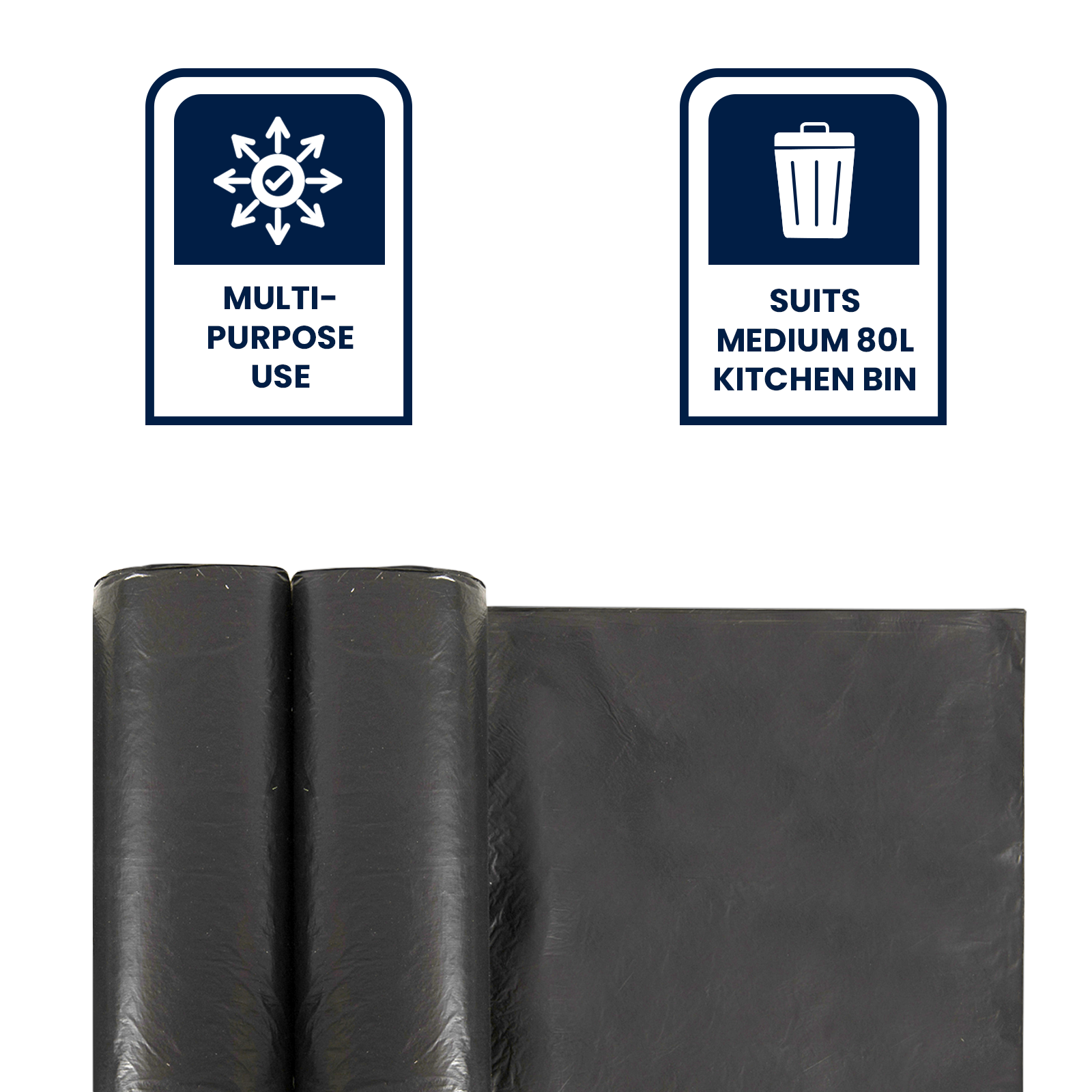 GRUNT 80L Small Wheelie Bin Liners, 50 Pack, Black Plastic