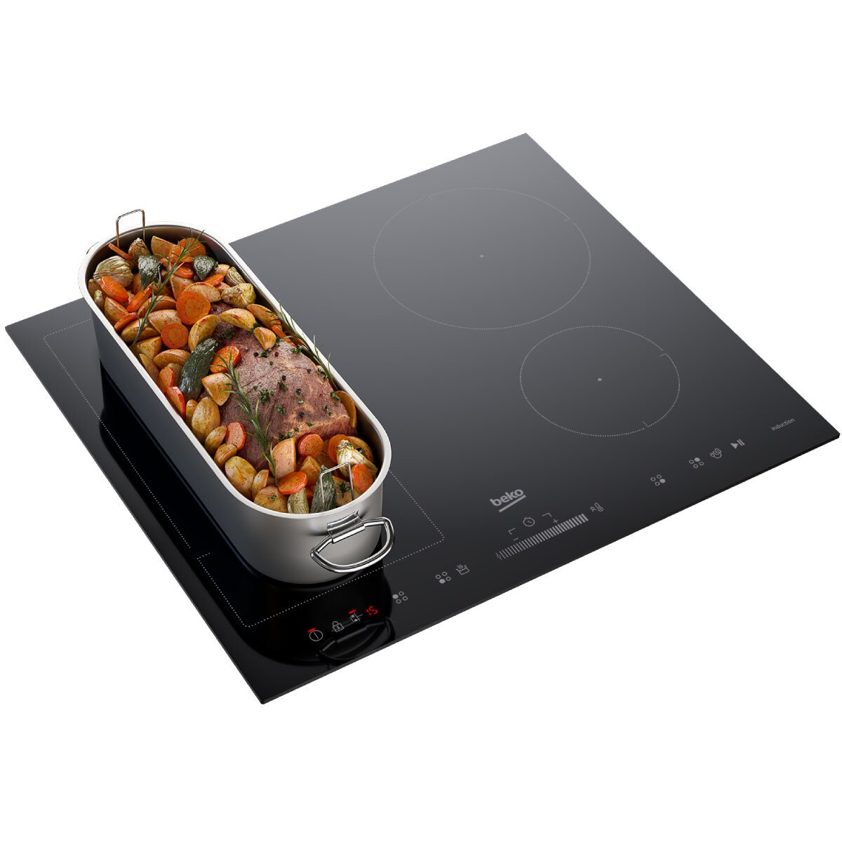 Beko 60cm Induction Cooktop - Black Ceramic Glass, IndyFlex Zone, Touch Controls, Booster - BCT600IG