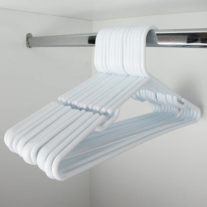 Practa White Heavy Duty Plastic Tube Clothes Hangers 15 Pack - 445mm x 215mm - Anti-Slip Notches - Extra-Wide Design