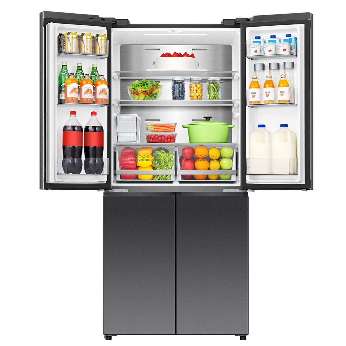 Hisense 483L French Door Fridge - Dark Stainless Steel - Non-Plumbed Ice and Water Dispenser - HRCD483TBW