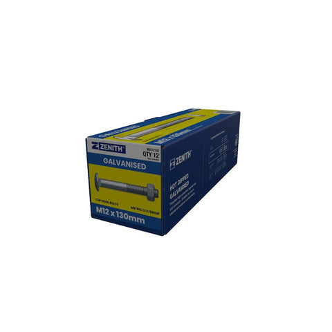 Zenith Hot Dip Galvanised Cup Head Bolts Nuts M12 x 130mm 12 Pack - SuperSaverAU - view 1