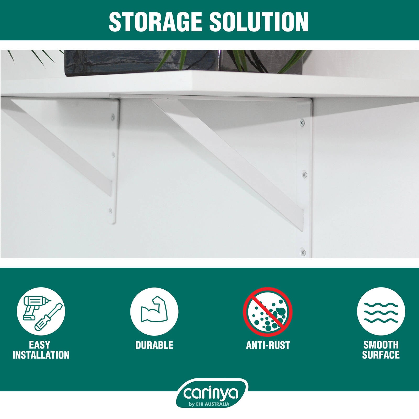Carinya 250 x 200mm White Light Stayed Bracket, Powder Coated Steel, Multi-Orientation Wall Mount