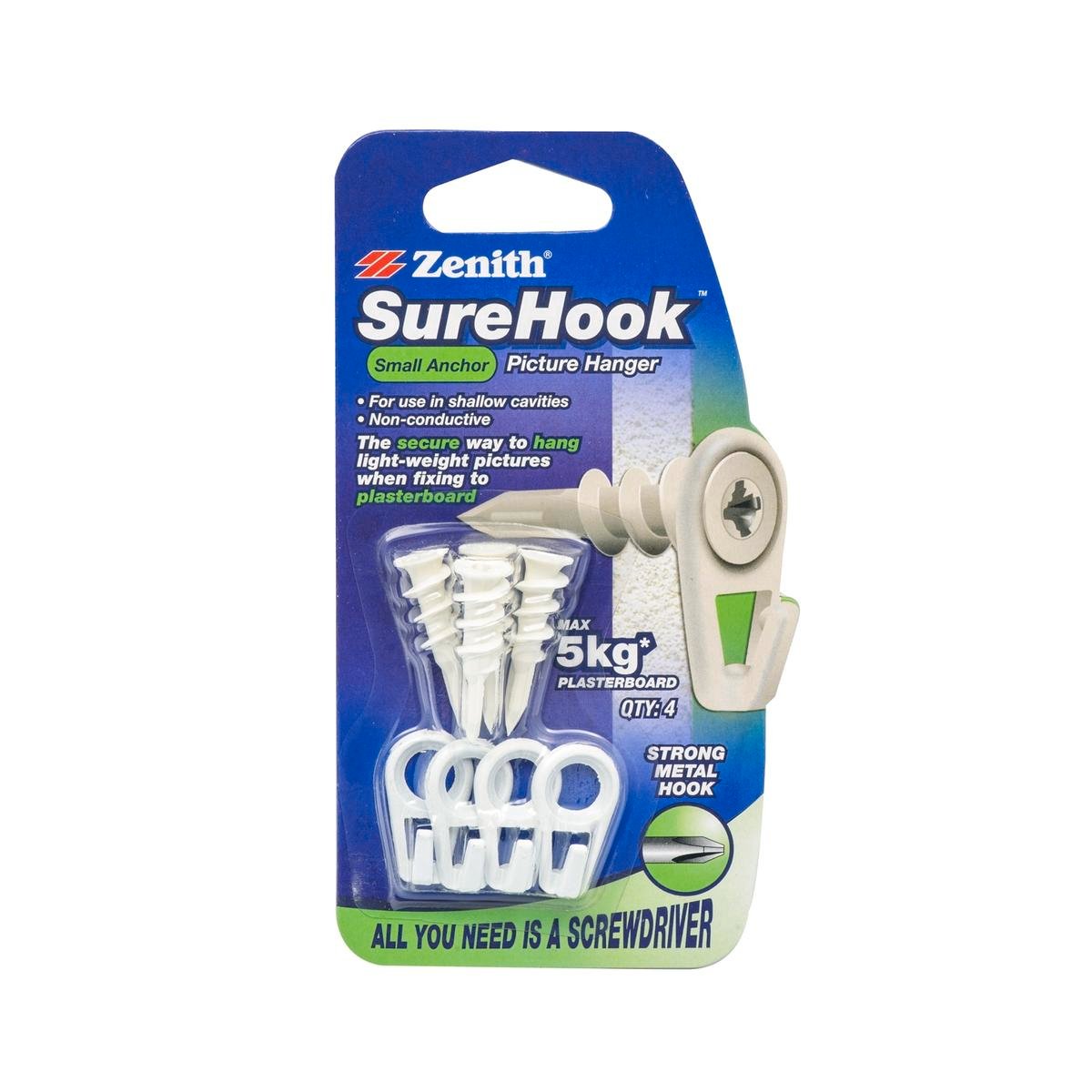 Zenith Picture Hanger - 4 Pack - Plastic - Non-Conductive - 5kg - SuperSaverAU - view 1