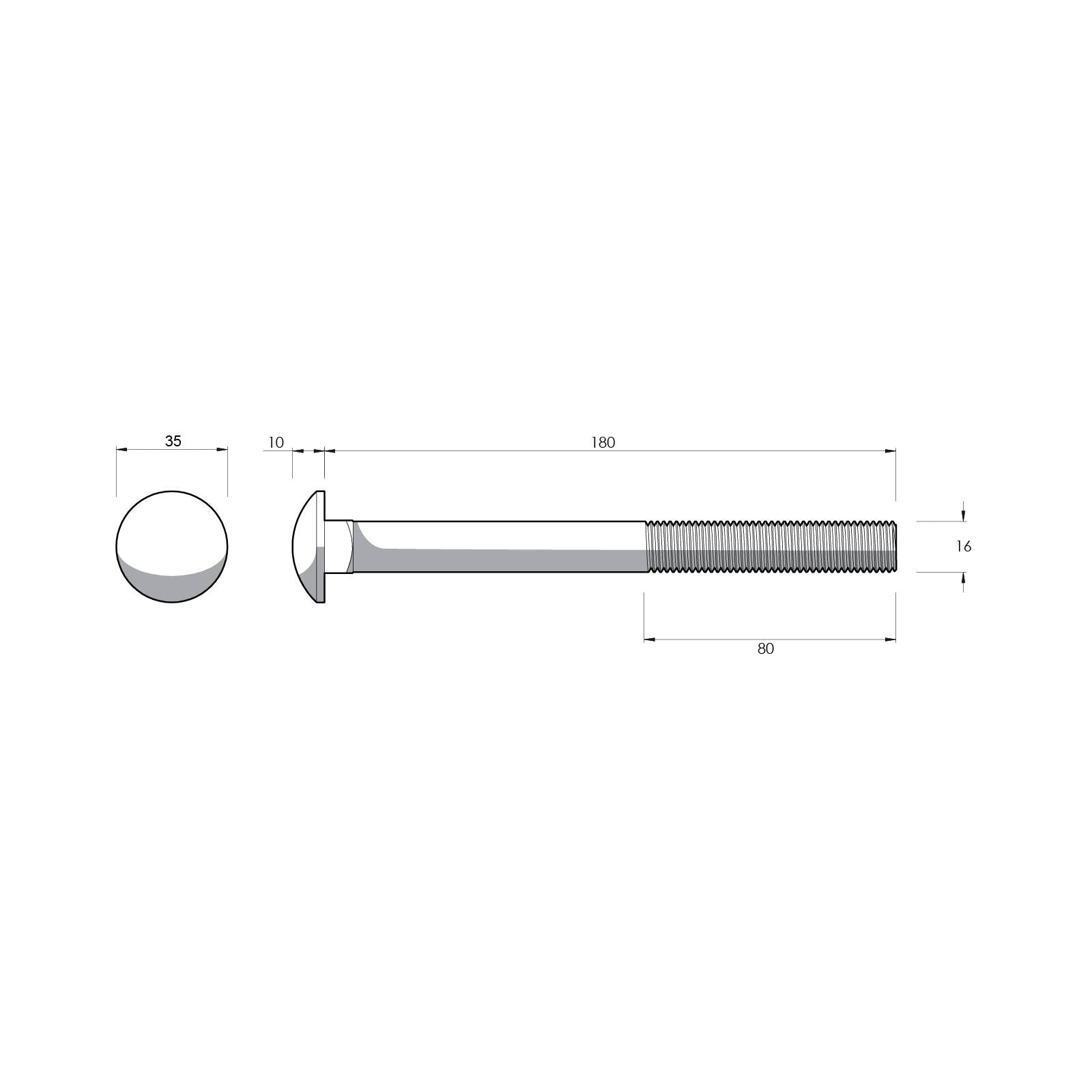 Zenith M16 x 180mm Hot Dip Galvanised Cup Head Bolt & Nut - 4.6 Grade Steel