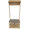 L.T. Williams Bamboo Hall Stand - Grey PU Bench Seat - Coat Rack and Shoe Storage - 9922