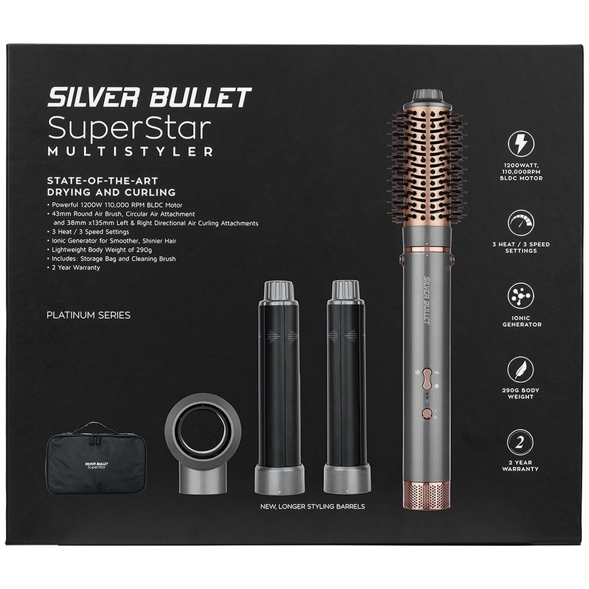 Silver Bullet Platinum SuperStar multistyler brush - 1200W motor, Coanda effect curling - 900505