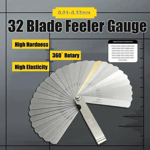 32 Blade Feeler Gauge Dual Marked Metric and Imperial Thickness Gap Tool