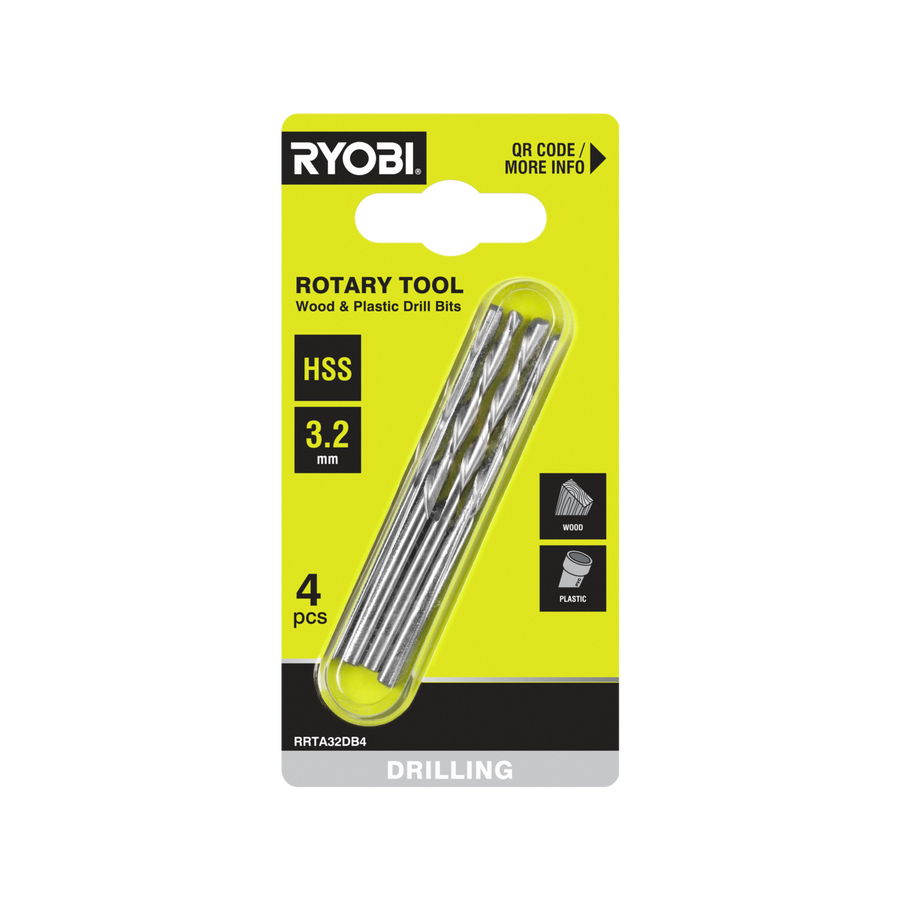 Ryobi 3.2mm Rotary Tool Wood & Plastic Drill Bit - 4 Pack