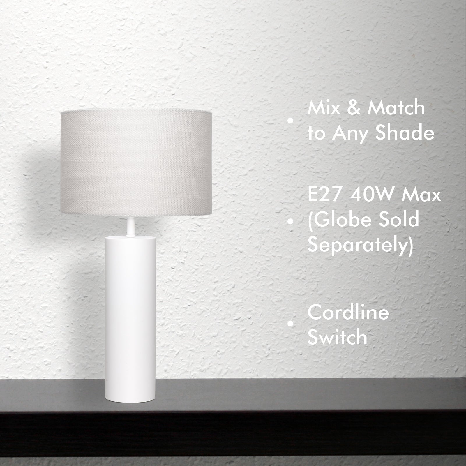 Verve Design Sierra 42cm Matte White Metal Lamp Base E27 40W AM24