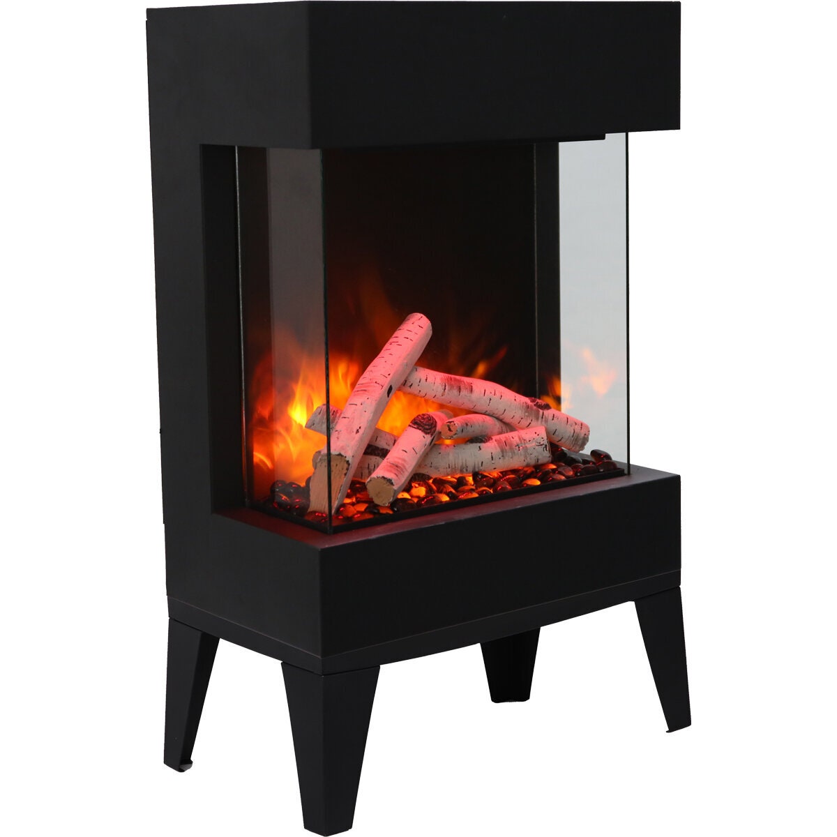 Amantii The Cube electric fireplace - 1500W, remote control, log set, black with glass front - CUBE-2025LEGS