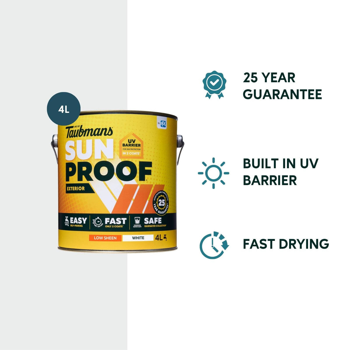 Taubmans Sunproof White Low Sheen Water Based Acrylic Exterior Paint 4L