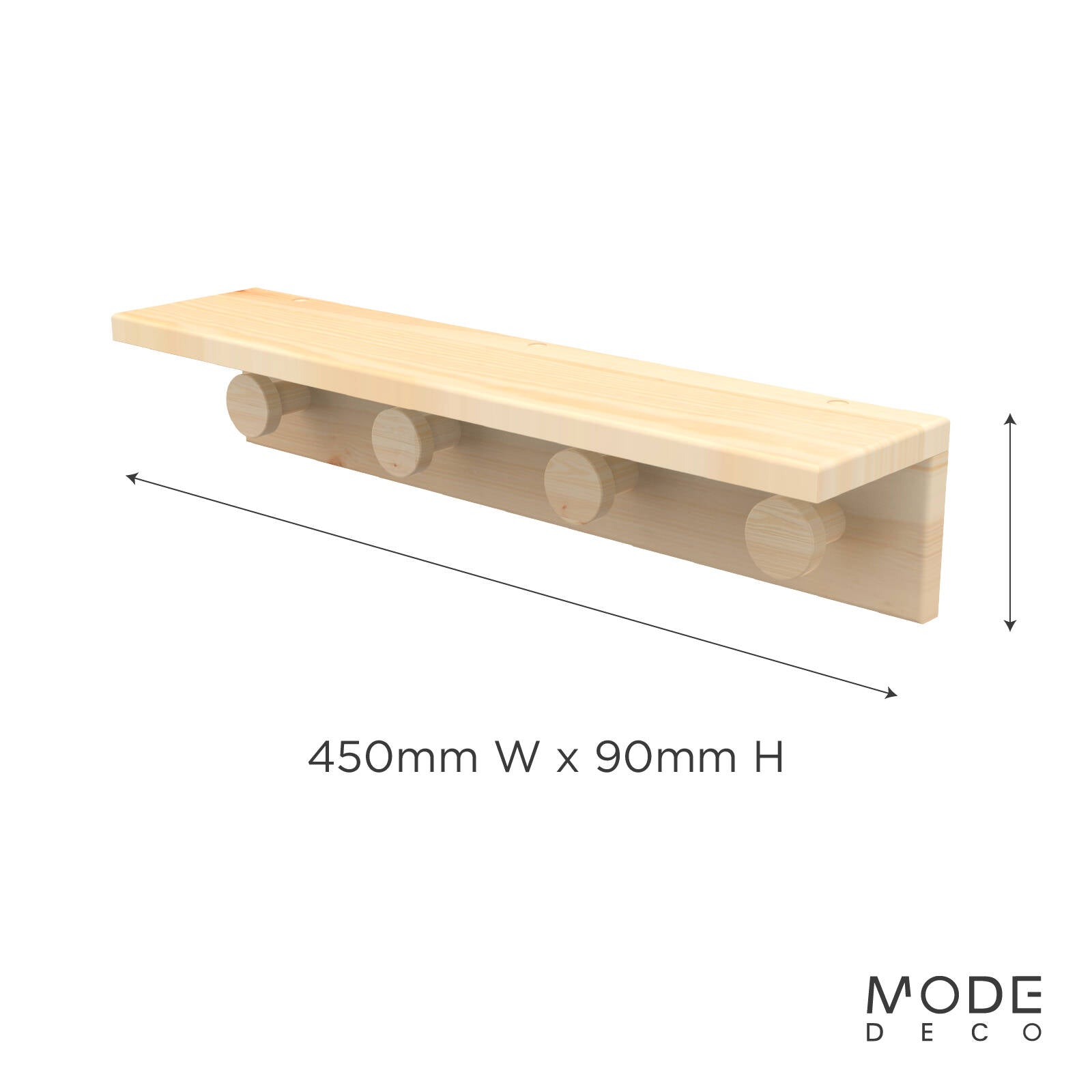 MODE 4 Timber Hooks On Pine Board With Shelf 450mm Entryway Hook Rack