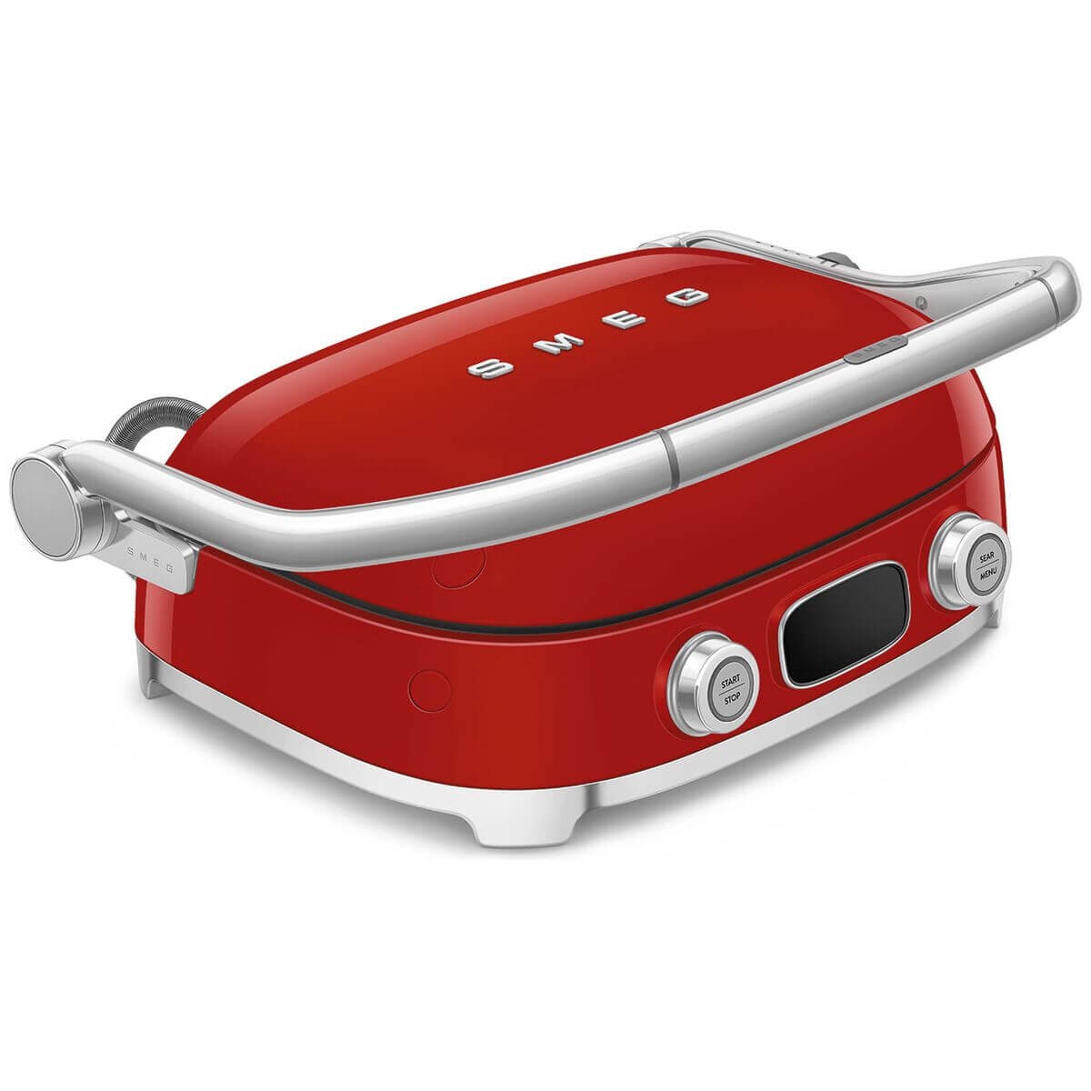 Smeg 50s Style Countertop Multifunctional Grill - Red, 2000W, Ceramic Plates, Drip Tray - MGF01RDAU