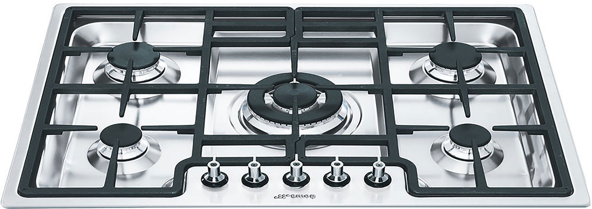 Smeg 72cm 5 Burner Gas Cooktop - Stainless Steel - Ultra-Rapid Wok Burner - Flame Failure Device - PGA75-4